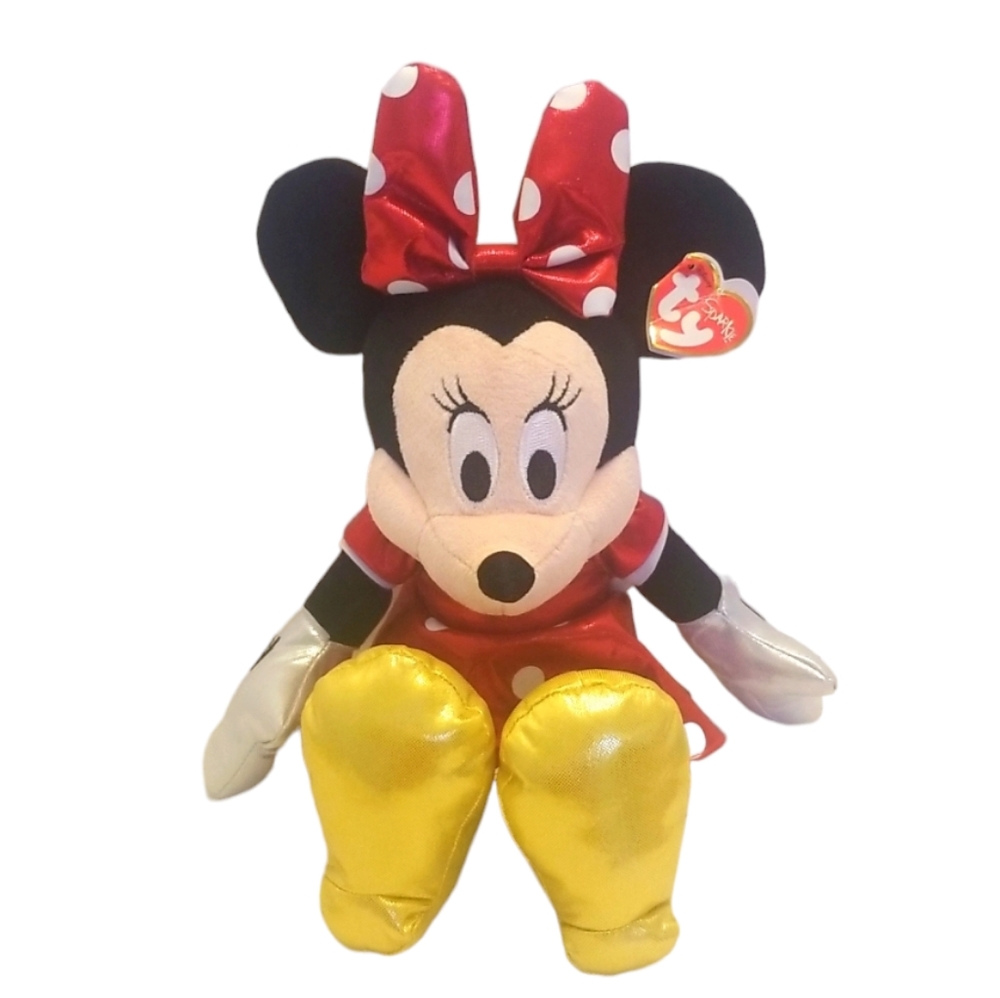 Ty Disney Sparkle Minnie Poka Dot Red Dress Plush Stuffed Animal Toy